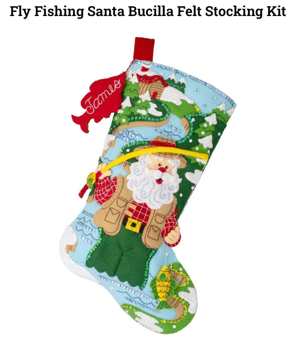 Fly Fishing Santa Bucilla Christmas Stocking