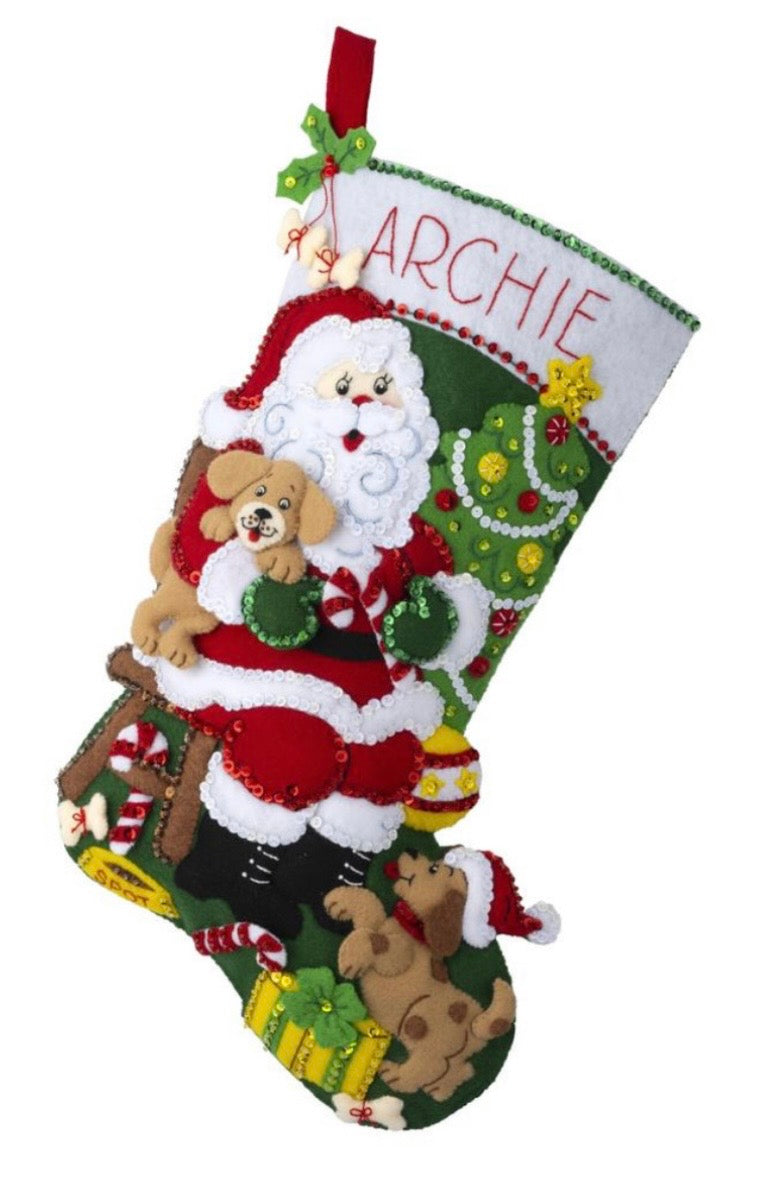 Jolly Pups and Santa Bucilla Stocking